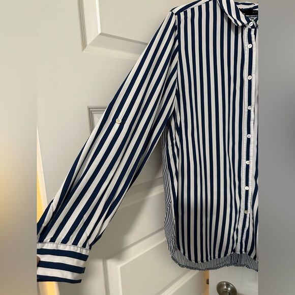 Jane+Delancey Sz L Blue & White Striped Button Up - Picture 10 of 16